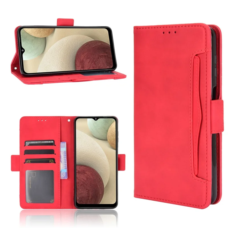 Für Samsung Galaxy M12 / A12 Mehrfach-Kartenfächer Schutzhülle Stand Ledertasche - Rot