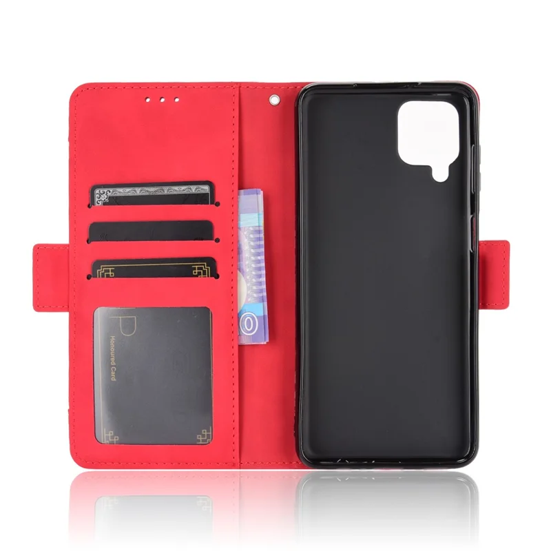 For Samsung Galaxy M12 / A12 Multiple Card Slots Protective Cover Stand Leather Case - Red