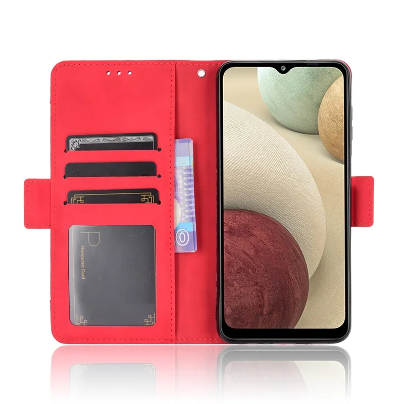 Für Samsung Galaxy M12 / A12 Mehrfach-Kartenfächer Schutzhülle Stand Ledertasche - Rot