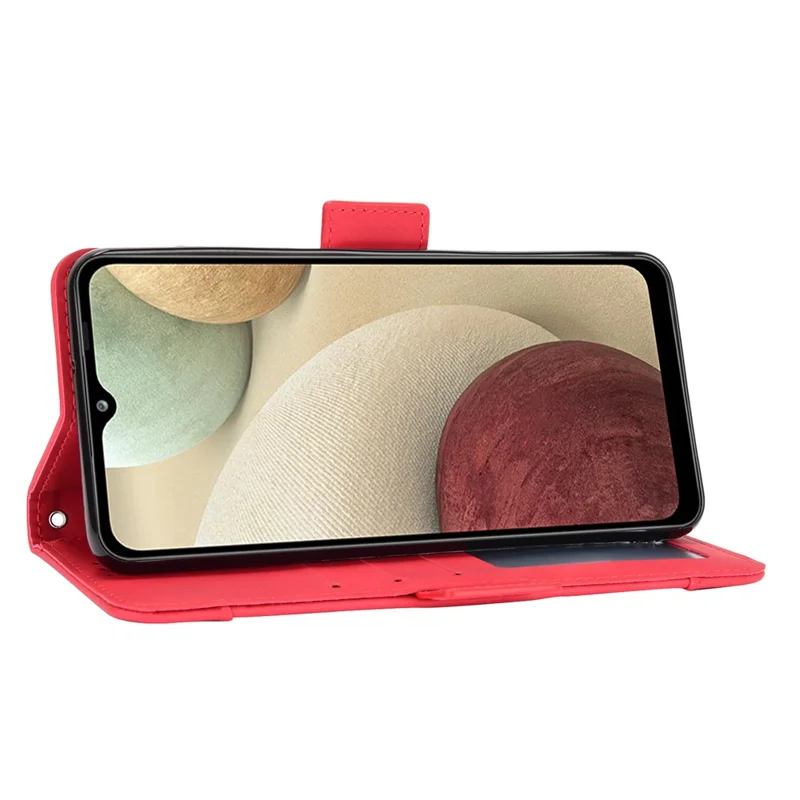 Für Samsung Galaxy M12 / A12 Mehrfach-Kartenfächer Schutzhülle Stand Ledertasche - Rot