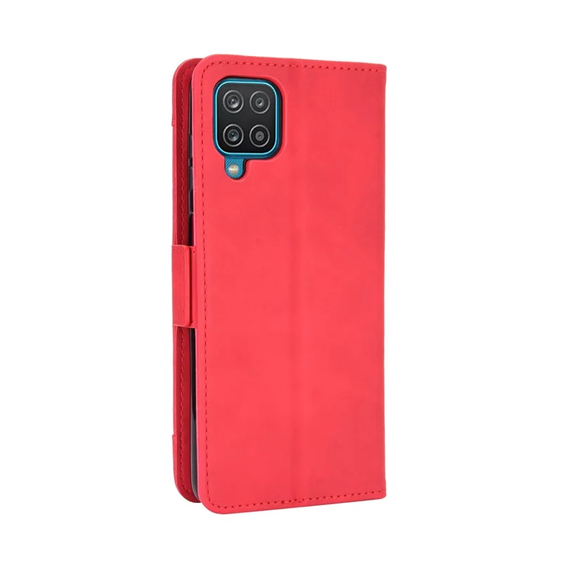 For Samsung Galaxy M12 / A12 Multiple Card Slots Protective Cover Stand Leather Case - Red