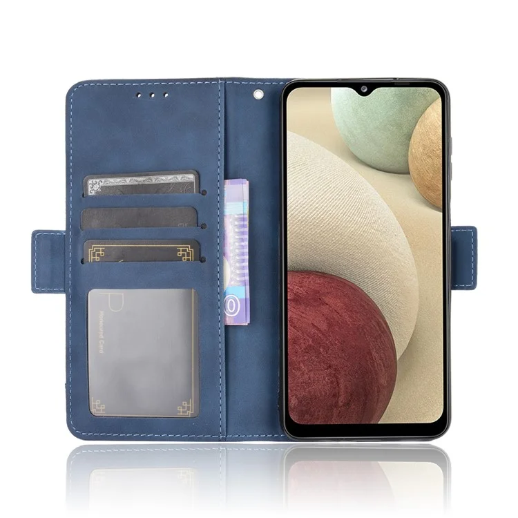 For Samsung Galaxy M12 / A12 Multiple Card Slots Protective Cover Stand Leather Case - Blue