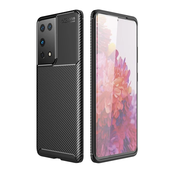 Carbon Faser-Textil-TPU-Handyschutzhülle mit Stoßabsorption für Samsung Galaxy S21 Ultra 5G - Schwarz