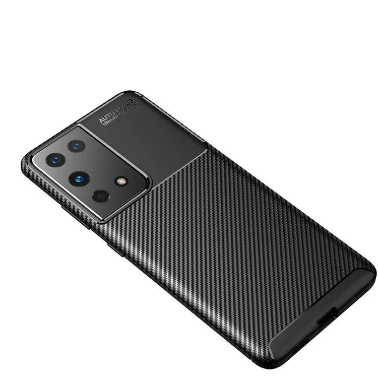 Carbon Faser-Textil-TPU-Handyschutzhülle mit Stoßabsorption für Samsung Galaxy S21 Ultra 5G - Schwarz