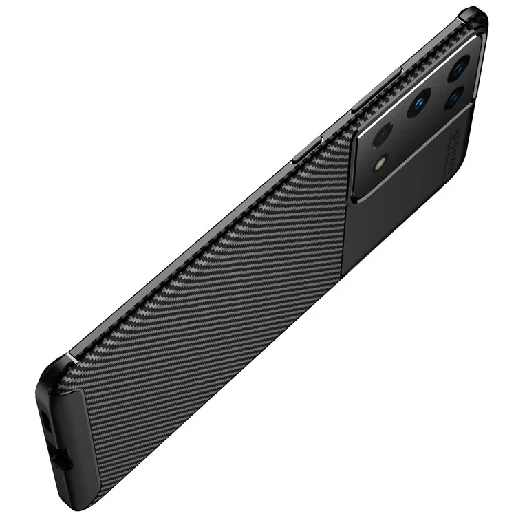 Carbon Faser-Textil-TPU-Handyschutzhülle mit Stoßabsorption für Samsung Galaxy S21 Ultra 5G - Schwarz