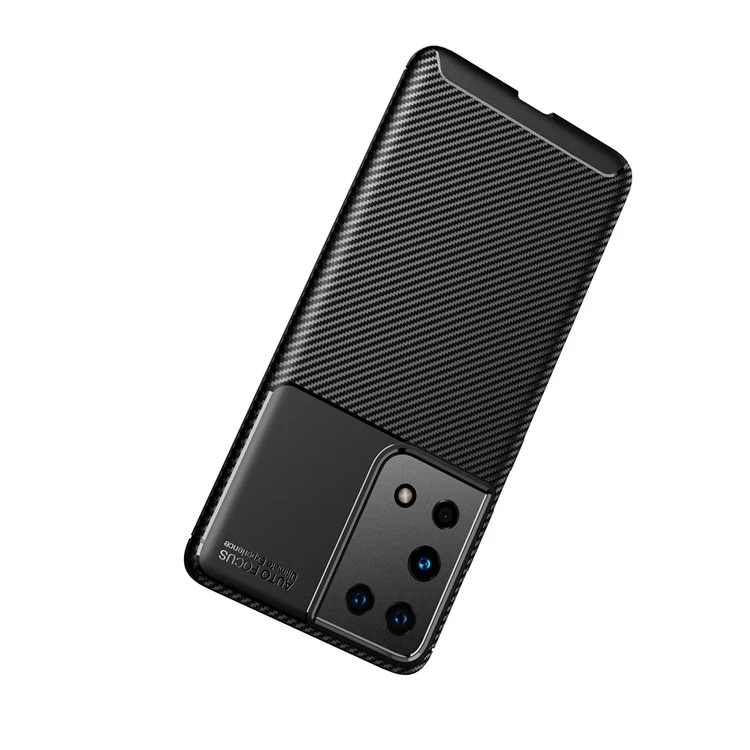 Carbon Faser-Textil-TPU-Handyschutzhülle mit Stoßabsorption für Samsung Galaxy S21 Ultra 5G - Schwarz
