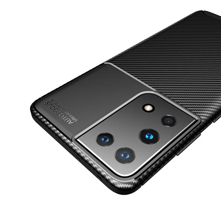 Carbon Faser-Textil-TPU-Handyschutzhülle mit Stoßabsorption für Samsung Galaxy S21 Ultra 5G - Schwarz