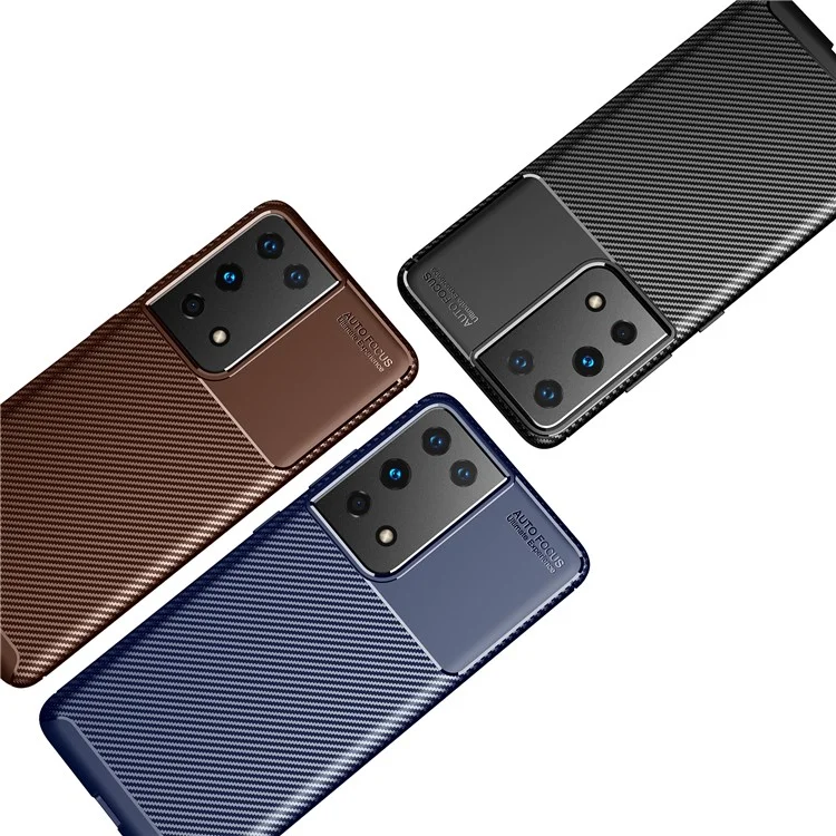 Carbon Faser-Textil-TPU-Handyschutzhülle mit Stoßabsorption für Samsung Galaxy S21 Ultra 5G - Schwarz