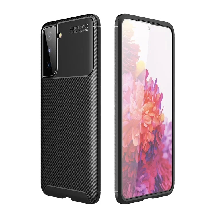Stoßdämpfende Kohlefaser-TPU-Handyhülle für Samsung Galaxy S21 4G/5G-Mobiltelefon-Zubehör - Schwarz