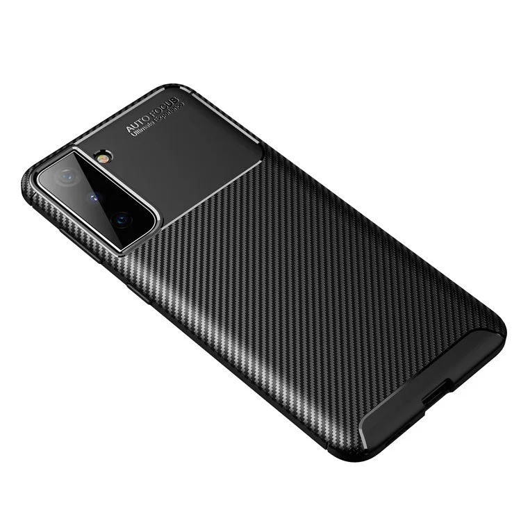 Stoßdämpfende Kohlefaser-TPU-Handyhülle für Samsung Galaxy S21 4G/5G-Mobiltelefon-Zubehör - Schwarz
