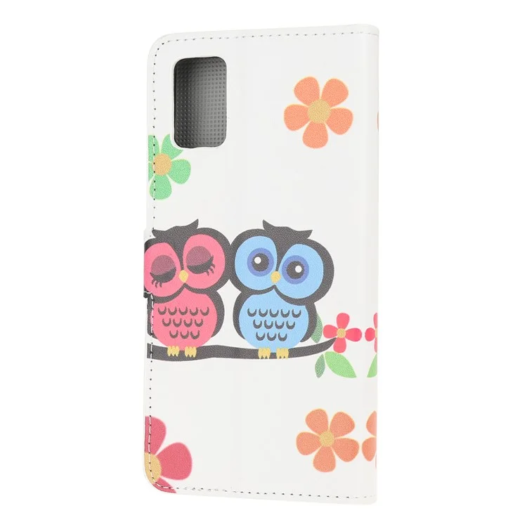 Protetor de Impressão de Padrão para Samsung Galaxy A02s (164,2x75,9x9,1mm) Capa de Carteira de Couro PU com Suporte - Dois Corujas