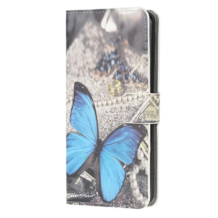 Protecteur D'impression De Motif Pour Samsung Galaxy A02S (164.2x75.9x9.1mm) Couvercle De Support De Portefeuille En Cuir PU - Papillon Bleu