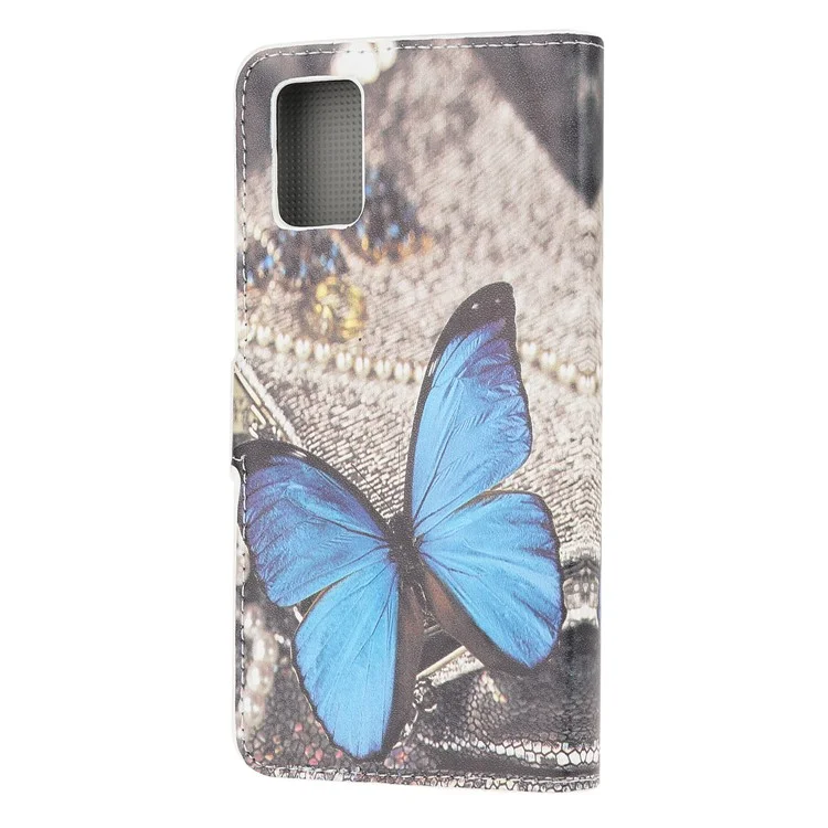 Protecteur D'impression De Motif Pour Samsung Galaxy A02S (164.2x75.9x9.1mm) Couvercle De Support De Portefeuille En Cuir PU - Papillon Bleu