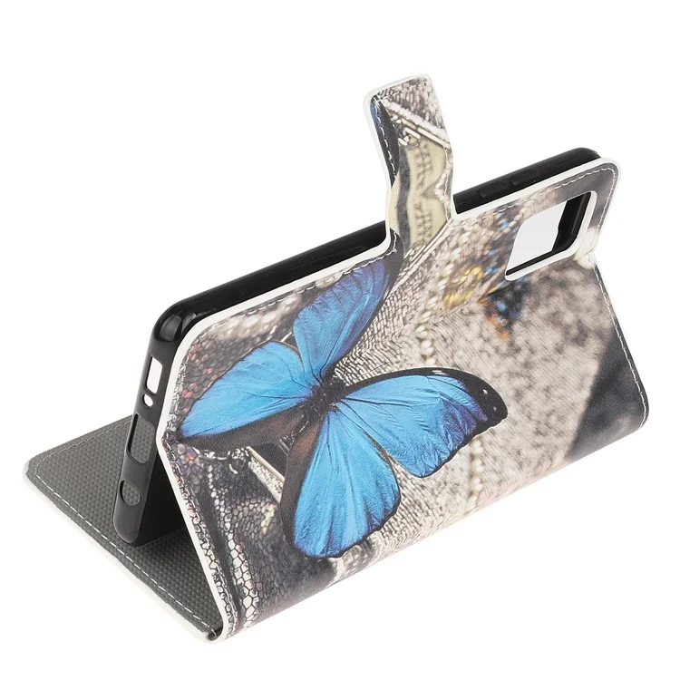 Pattern Printing Protector for Samsung Galaxy A02s (164.2mm) PU Leather Wallet Stand Cover - Blue Butterfly
