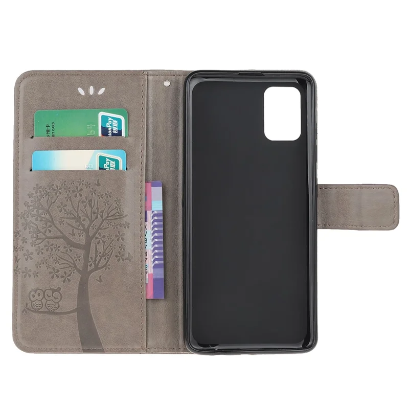 Capa Carteira Estilosa em Pele com Padrão de Coruja da Imprint Tree para Samsung Galaxy A02s (164,2 mm) - Cinzenta