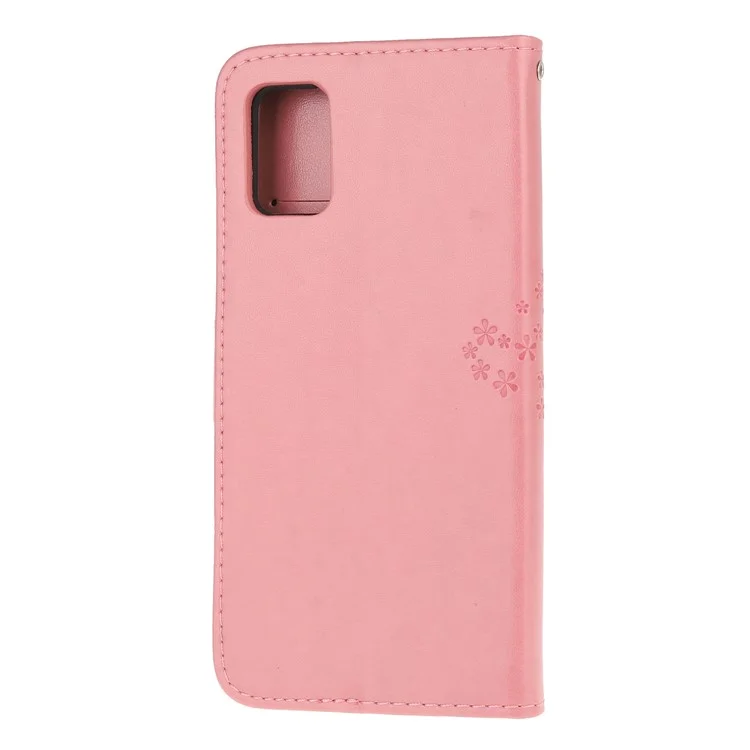 Imprint Tree Owl Pattern Leather Stylish Wallet Case for Samsung Galaxy A02s (164.2mm) - Pink