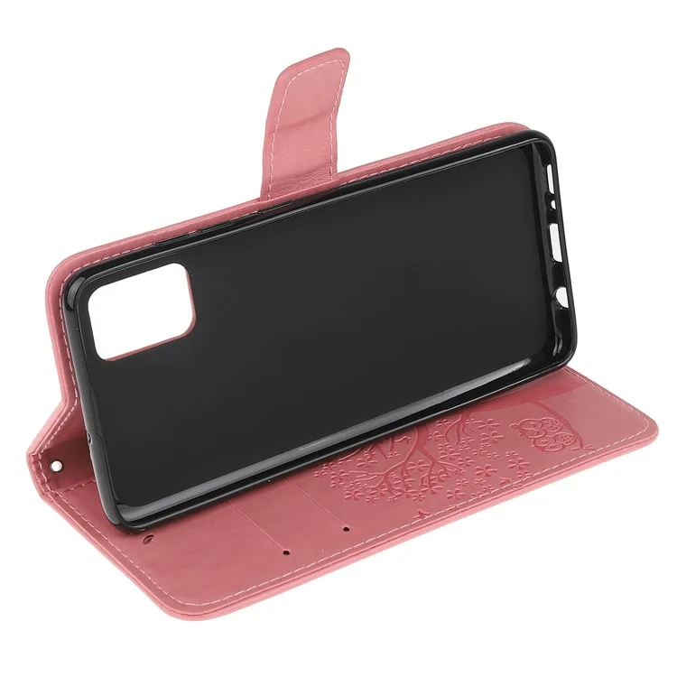 Imprint Tree Owl Pattern Leather Stylish Wallet Case for Samsung Galaxy A02s (164.2mm) - Pink