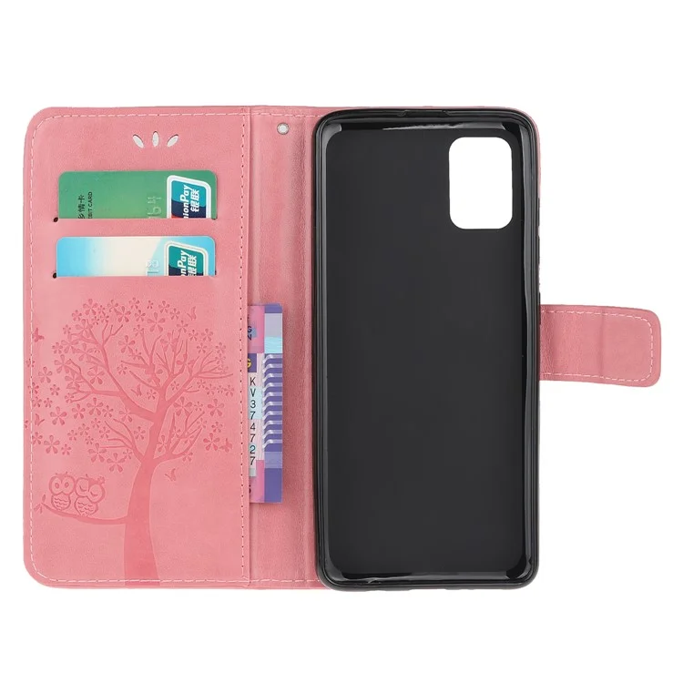 Imprint Tree Owl Pattern Leather Stylish Wallet Case for Samsung Galaxy A02s (164.2mm) - Pink