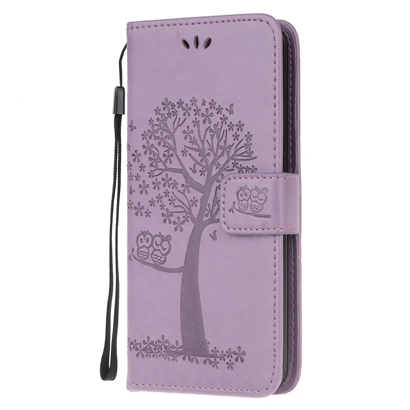 Étui portefeuille élégant en cuir avec motif hibou Imprint Tree pour Samsung Galaxy A02s (164,2 mm) - Violet