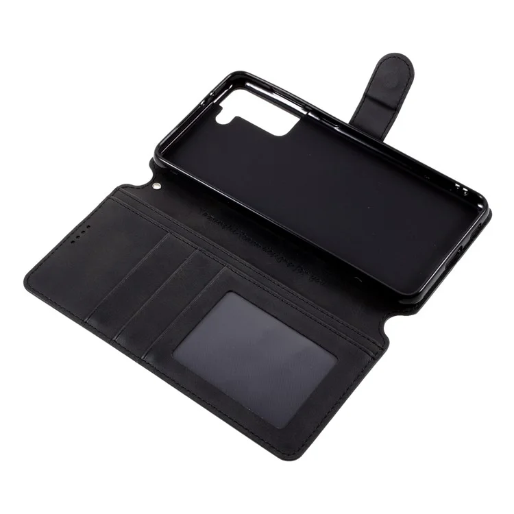 AZNS for Samsung Galaxy S21+ 5G Leather Wallet Stand Phone Cover Shell - Black
