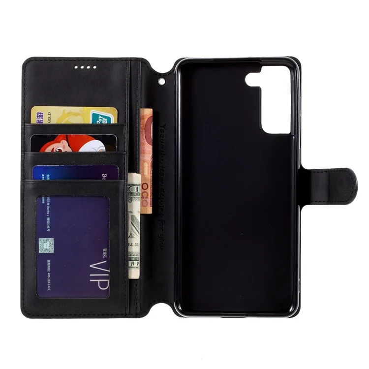 AZNS for Samsung Galaxy S21+ 5G Leather Wallet Stand Phone Cover Shell - Black