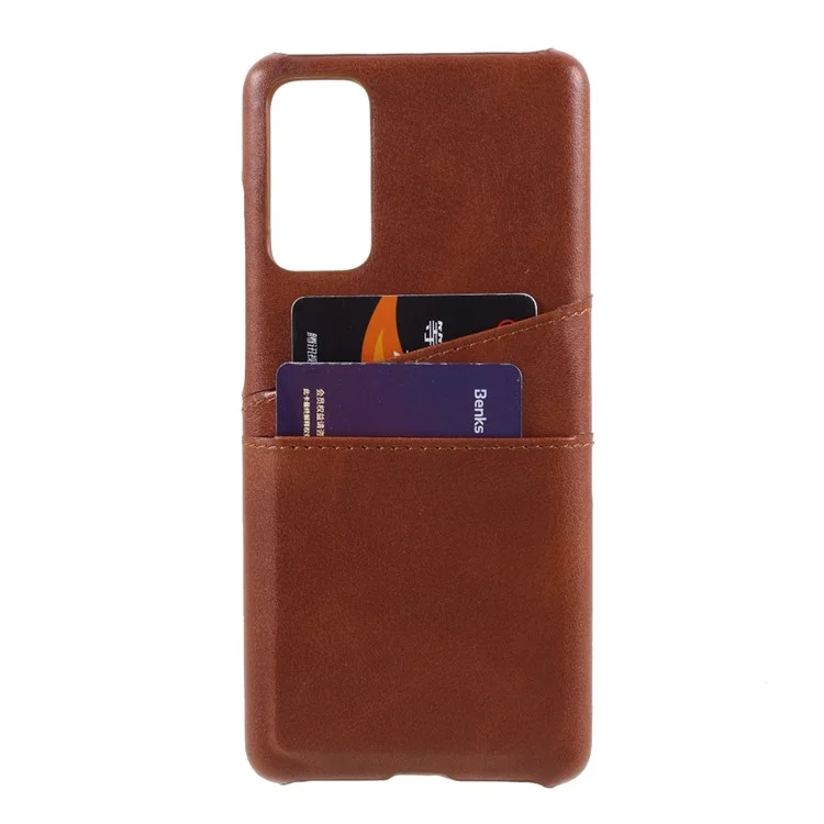 For Samsung Galaxy S20 FE 4G/5G/S20 Lite/S20 FE 2022 Double Card Slots PU Leather Coated PC Cover - Dark Brown
