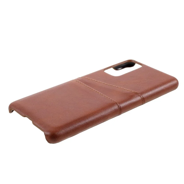 For Samsung Galaxy S20 FE 4G/5G/S20 Lite/S20 FE 2022 Double Card Slots PU Leather Coated PC Cover - Dark Brown