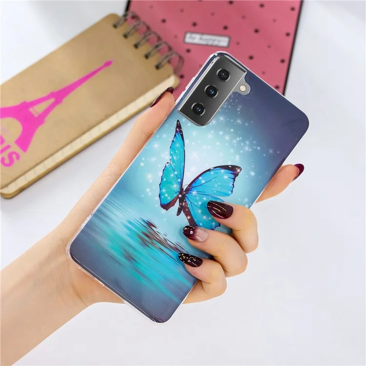 Noctilucent IMD TPU Case for Samsung Galaxy S21 4G/5G Protective Cover - Blue Butterfly