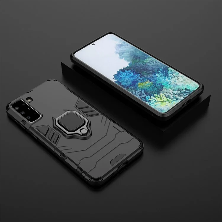 Держатель для кольца с подставкой для Samsung Galaxy S21+ PC TPU гибридный чехол - черный