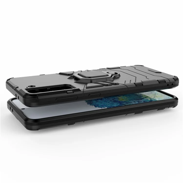 Kickstand du Porte-anneau de Doigt Pour Samsung Galaxy S21 + PC TPU Hybrid Shell Case - le Noir