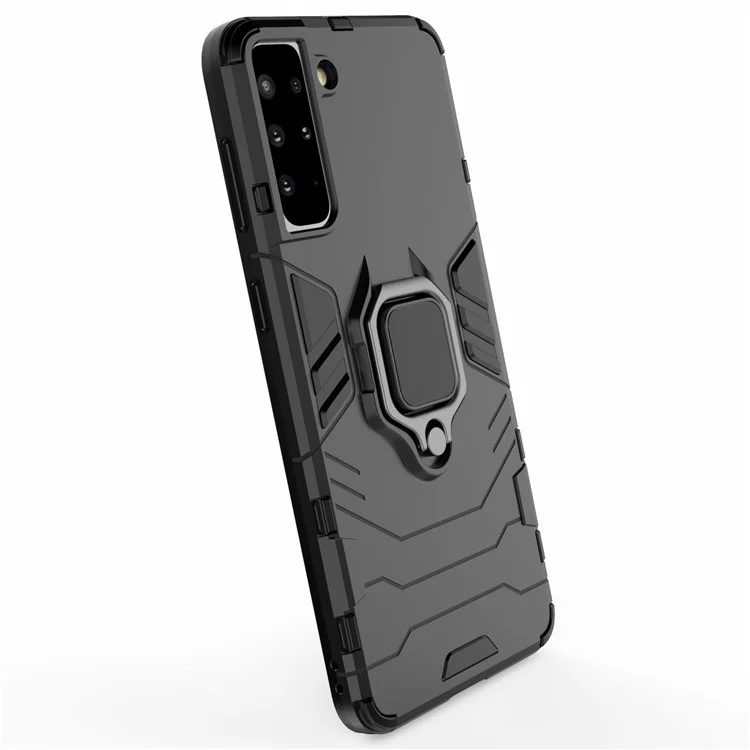 Держатель для кольца с подставкой для Samsung Galaxy S21+ PC TPU гибридный чехол - черный