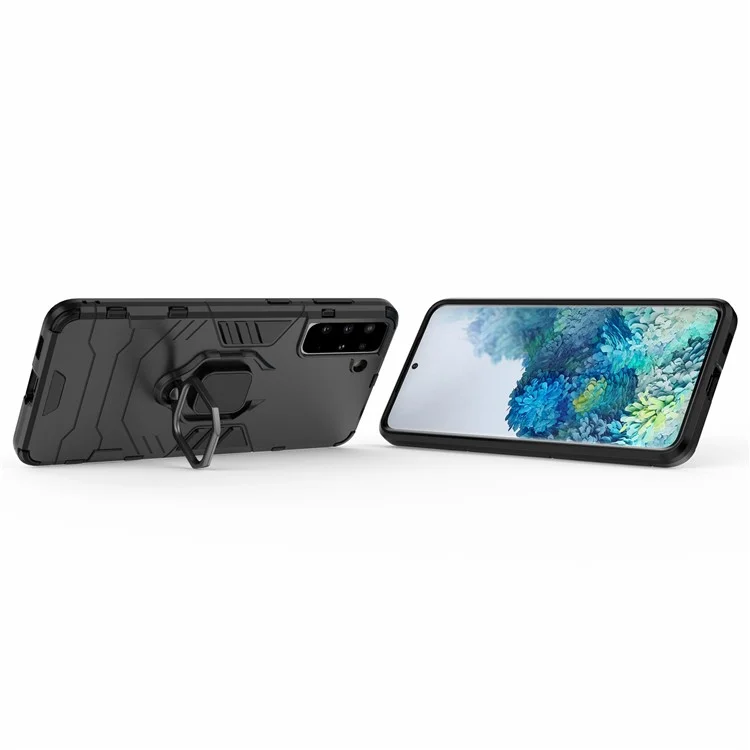 Kickstand de Suporte do Anel Dos Dedos Para Samsung Galaxy S21+ PC TPU Hybrid Shell Case - Preto