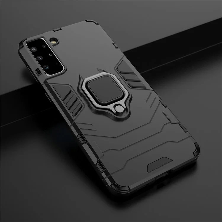 Держатель для кольца с подставкой для Samsung Galaxy S21+ PC TPU гибридный чехол - черный