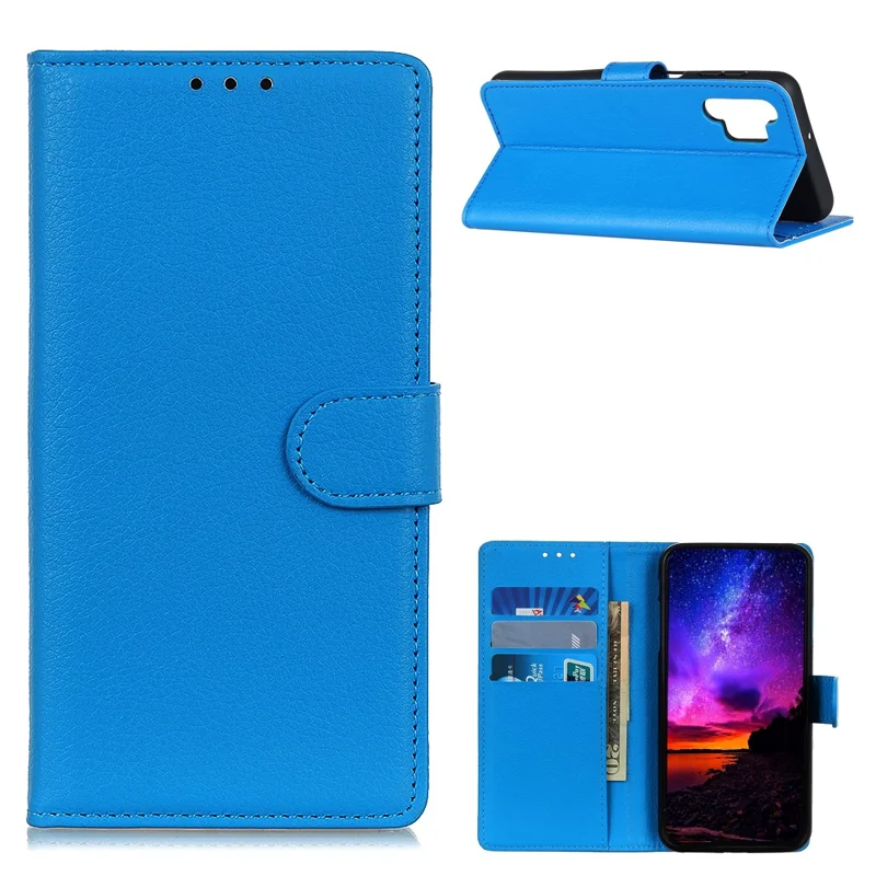 For Samsung Galaxy A32 5G / M32 5G Classic Litchi Texture Leather Phone Case with Wallet + Stand - Blue