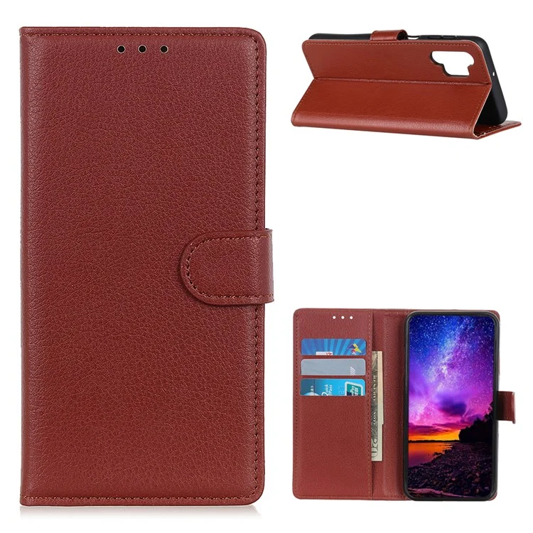 For Samsung Galaxy A32 5G / M32 5G Classic Litchi Texture Leather Phone Case with Wallet + Stand - Brown
