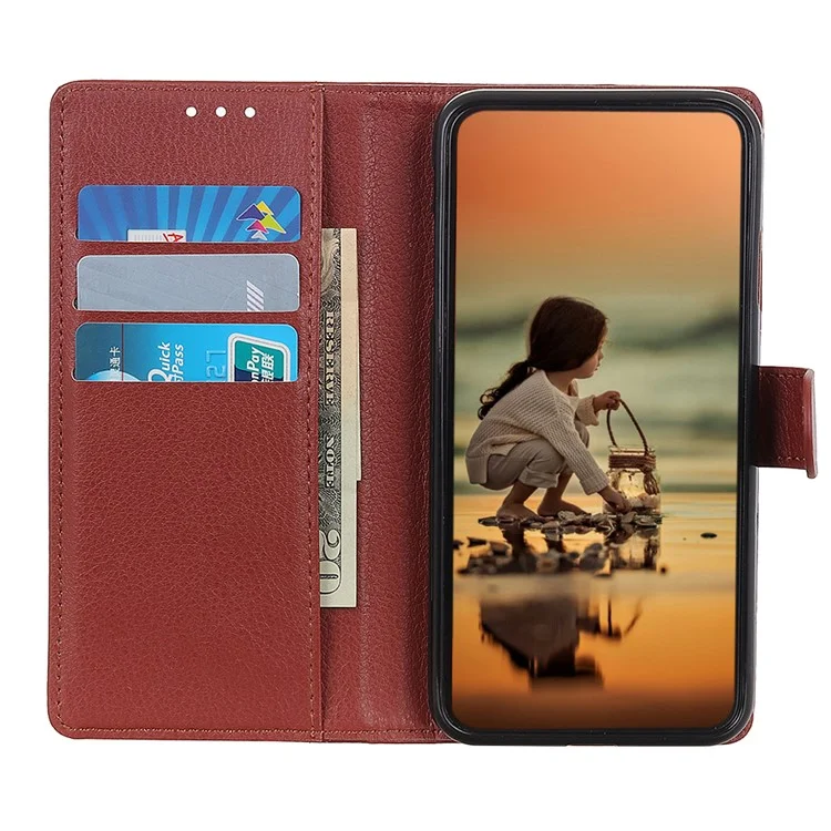 For Samsung Galaxy A32 5G / M32 5G Classic Litchi Texture Leather Phone Case with Wallet + Stand - Brown