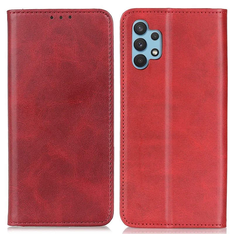For Samsung Galaxy A32 5G / M32 5G Auto-absorbed Wallet Stand Split Leather Phone Case Cell Phone Cover - Red