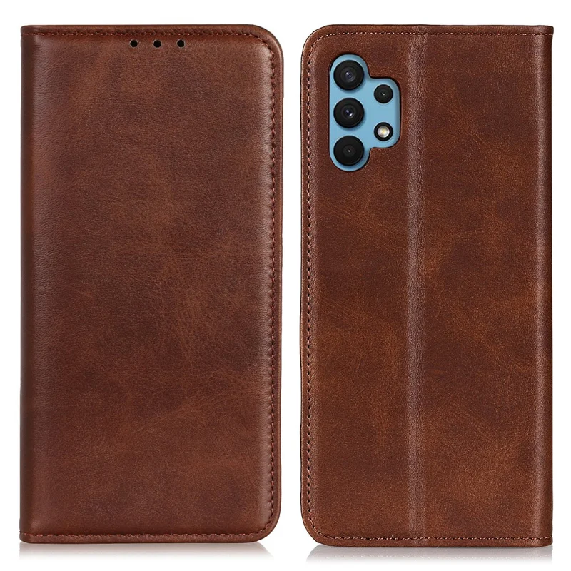 For Samsung Galaxy A32 5G / M32 5G Auto-absorbed Wallet Stand Split Leather Phone Case Cell Phone Cover - Coffee