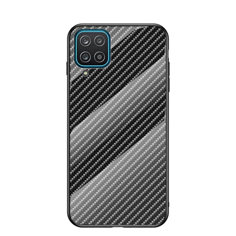 Gehärtetes Glas-Handyhülle mit Kohlefaser-Design für Samsung Galaxy A12 - Schwarze Faser