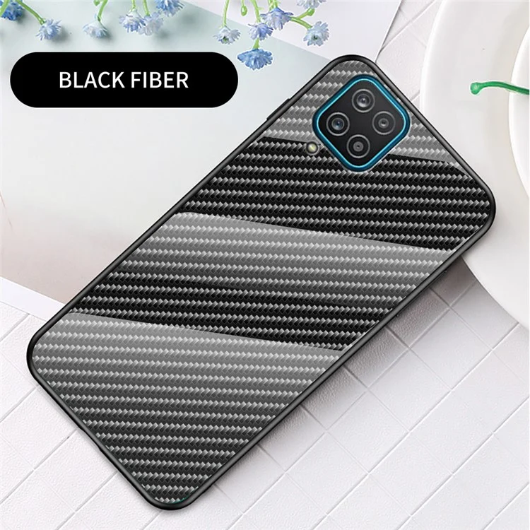 Gehärtetes Glas-Handyhülle mit Kohlefaser-Design für Samsung Galaxy A12 - Schwarze Faser