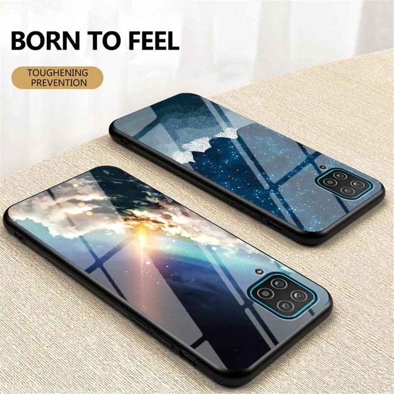 Pattern Printing Shell for Samsung Galaxy A12 Glass + PC + TPU Hybrid Case - Meteor