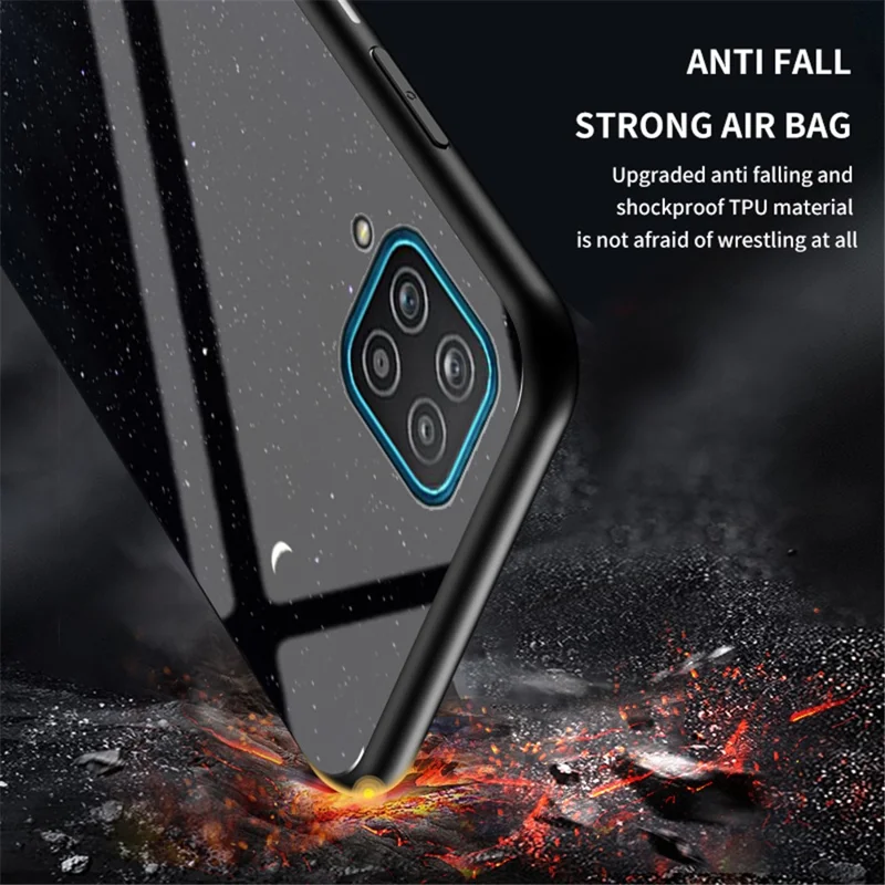 Pattern Printing Shell for Samsung Galaxy A12 Glass + PC + TPU Hybrid Case - Meteor