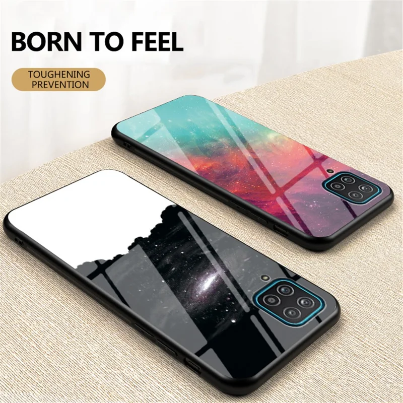 Pattern Printing Shell for Samsung Galaxy A12 Glass + PC + TPU Hybrid Case - Color Sky
