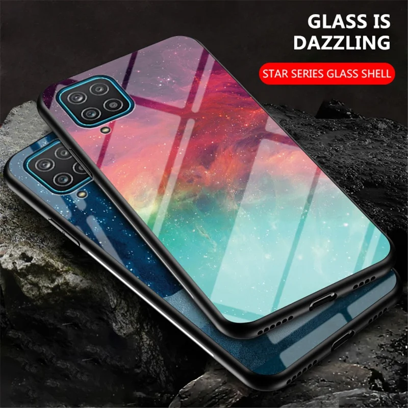 Pattern Printing Shell for Samsung Galaxy A12 Glass + PC + TPU Hybrid Case - Color Sky