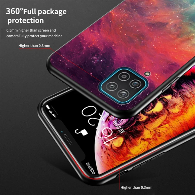 Pattern Printing Shell for Samsung Galaxy A12 Glass + PC + TPU Hybrid Case - Color Sky