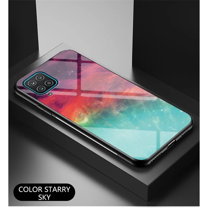 Pattern Printing Shell for Samsung Galaxy A12 Glass + PC + TPU Hybrid Case - Color Sky