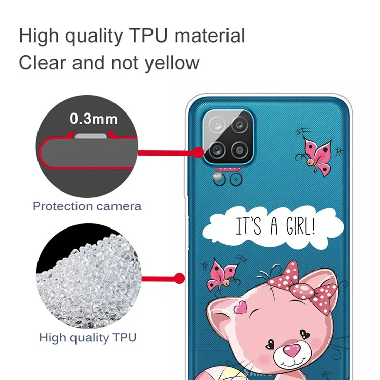Per Samsung Galaxy A12 Stampa di Stampa TPU Coperchio Protettivo Per Telefono TPU - Orso Rosa