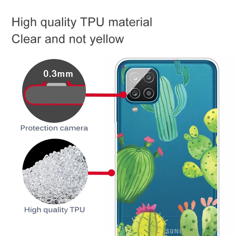 Couverture de Protection du Téléphone TPU Flexible à Motifs Pour Samsung Galaxy A12 - Cactus