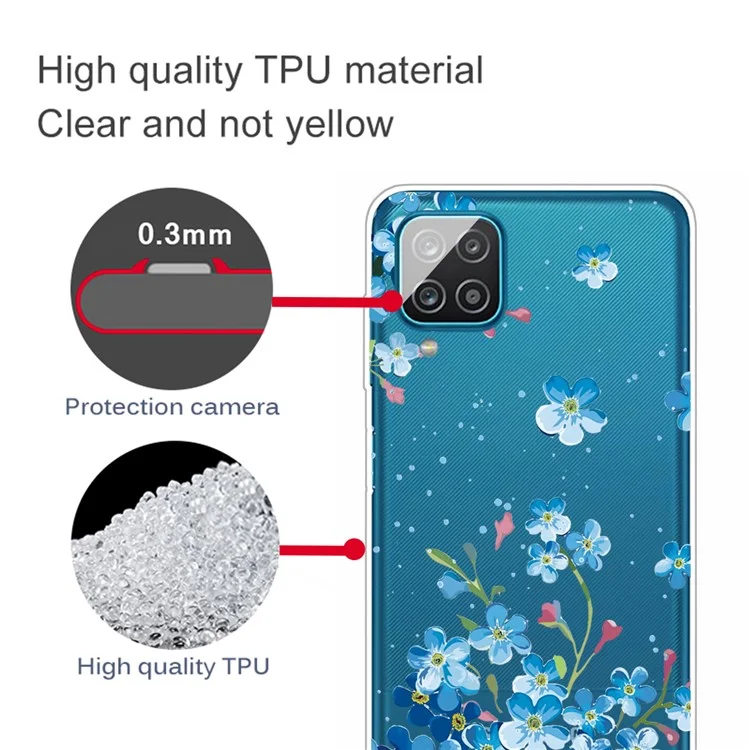Patterned Flexible TPU Phone Protective Cover for Samsung Galaxy A12 - Blue Flower