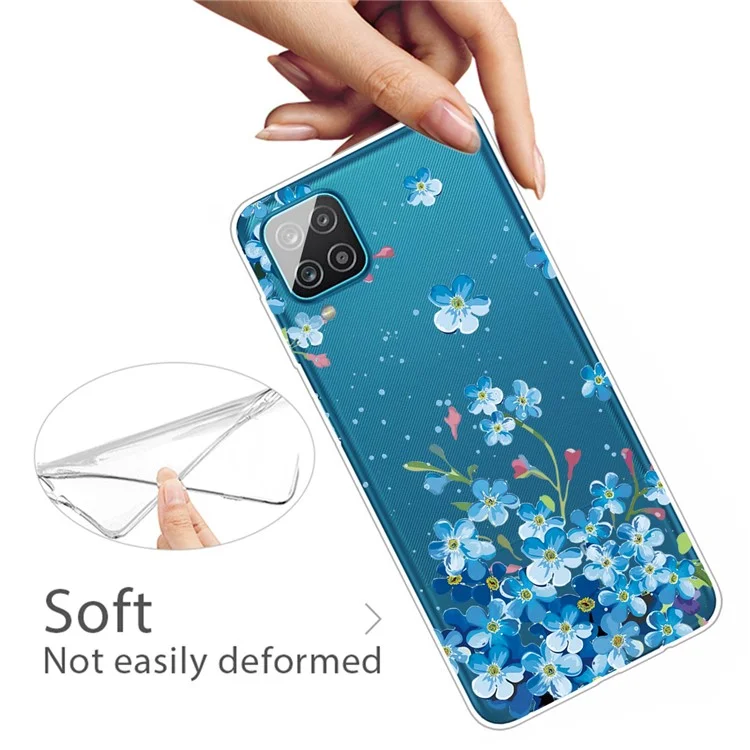 Patterned Flexible TPU Phone Protective Cover for Samsung Galaxy A12 - Blue Flower